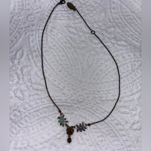 Michal Negrin Floral Pendant Necklace with Green and Blue Accents